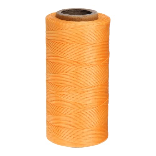 150D 0.8mm Flat Waxed Thread 284 Yards Polyester Leather Sewing Waxed String Hand Stitching Waxed Cord for Leather Stitching Sewing Bookbinding DIY Craft Orange Yellow