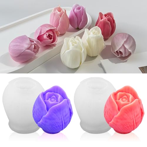 2Pcs Tulip Silicone Candle Flower Wax Mold Silicone for Candles Resin Making Molds Moldes De Silicona para Hacer Velas Artesanales De Silicona (2 Count)