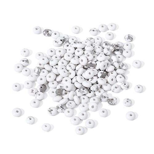 Natural White Howlite Disk Stone Beads 4x2mm 160pcs Rondelle Loose Semi Gemstone Beads for Jewelry Making Design (160 Count)
