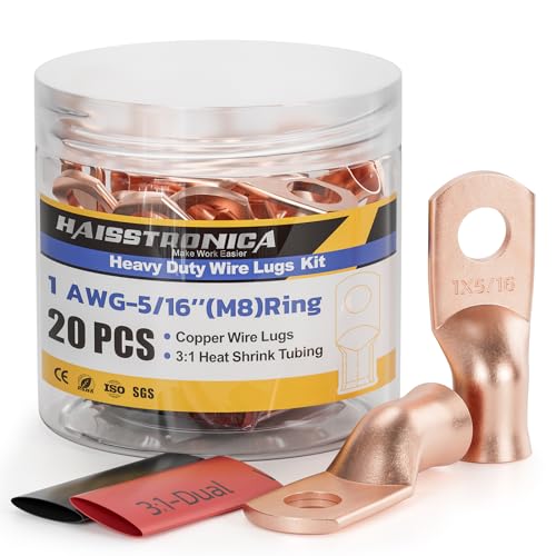 20PCS Battery Cable Lug & Heat Shrink Kit 1 AWG 5 (20 Count)