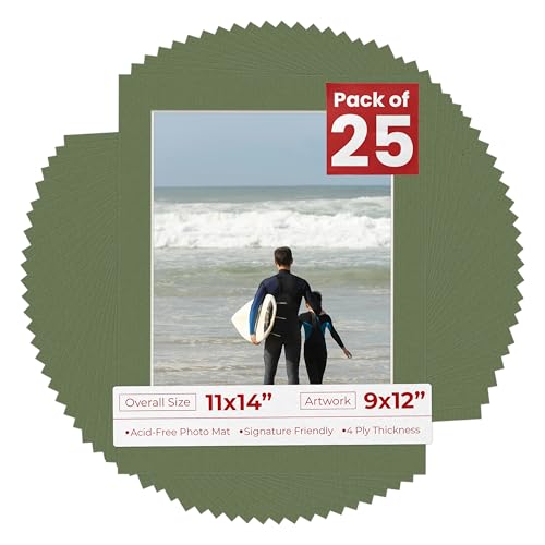 Pack of 25 Acid Free 11x14 Mats Bevel Cut for 9x12 Photos (25 Count)