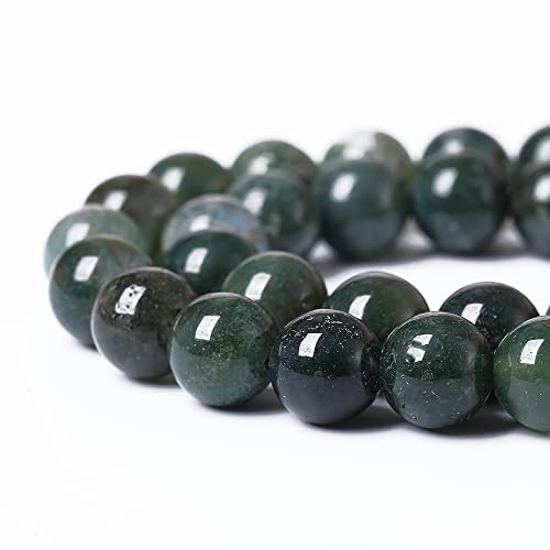 90PCS 4mm Natural Green Moss Agate Beads Gemstone Round Loose Spacer Beads for Jewelry Making DIY Bracelet Necklace Earrings 15" Inch