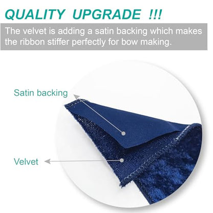 Navy Velvet Ribbon 2.5 Inch x 10 Yards for Christmas Tree Topper Home Decoration Wreath Gift Wrapping DIY Craft (30 Foot)