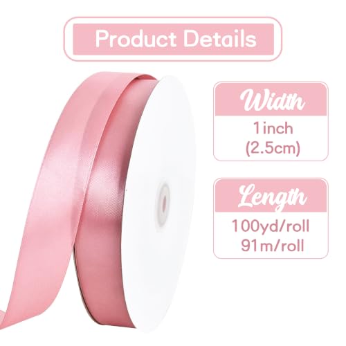 1 Inch x 100yds Rose Gold Satin Ribbon for Crafts