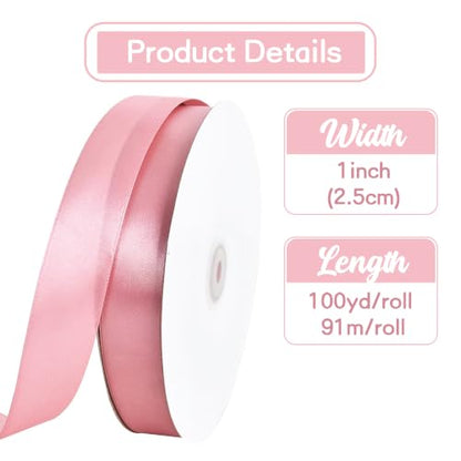 1 Inch x 100yds Rose Gold Satin Ribbon for Crafts