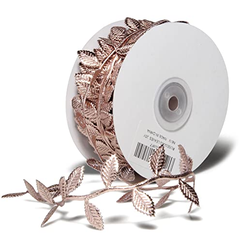 Rose Gold Leaves Ribbon for Wedding Party Home Decorations (60 Foot)