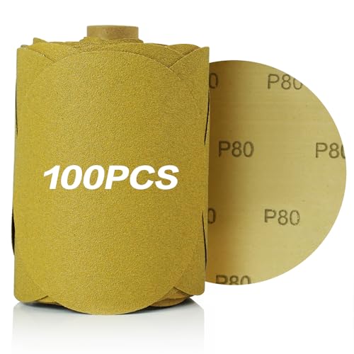 PSA Sanding Discs 6 Inch Adhesive Backed Sandpaper 100 Pack 80 Grit Self Adhesive Sanding Discs for DA Sander Self Stick for Wood (100 Count)