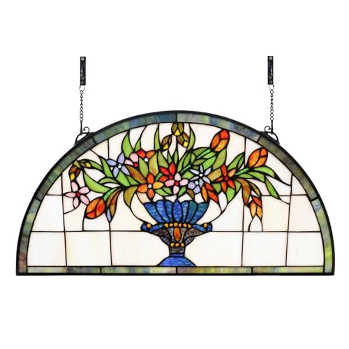 24 inch Flower Stained Glass Window Hanging Half Round Shade