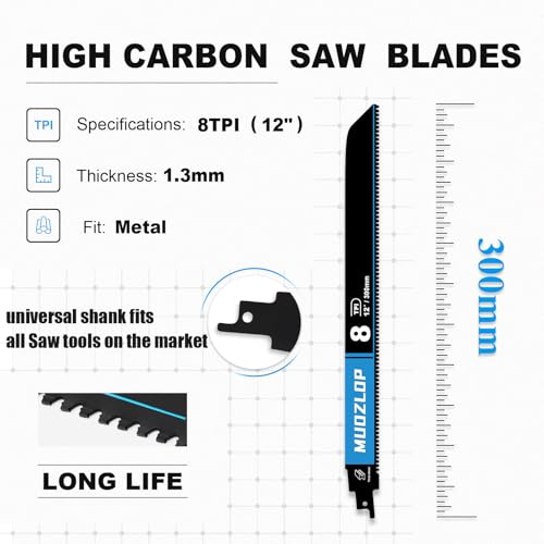3Pack 12inch 8TPI High Reciprocating Saw Blades