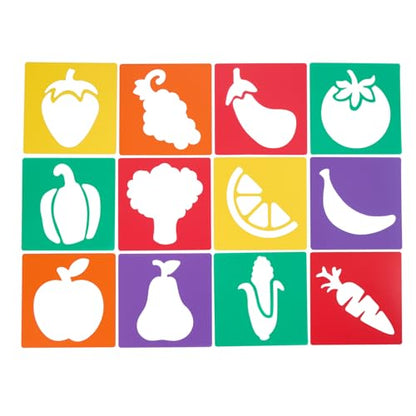 Fruit & Vegetable Shapes Stencils for Kids (12 Count)