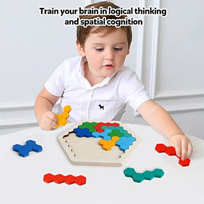 Wooden Hexagon Blocks Puzzle (14 Count)