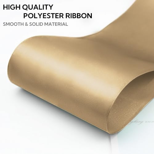 4 Inch 25 Yard Wide Satin Ribbon Champagne Gold
