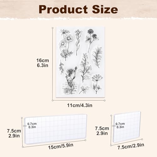 8+2 Sheets Clear Stamps Set Acrylic Stamp Blocks Vintage Plants Flower (10 Count)