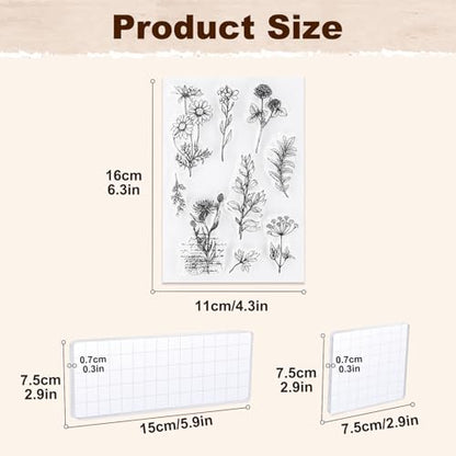 8+2 Sheets Clear Stamps Set Acrylic Stamp Blocks Vintage Plants Flower (10 Count)
