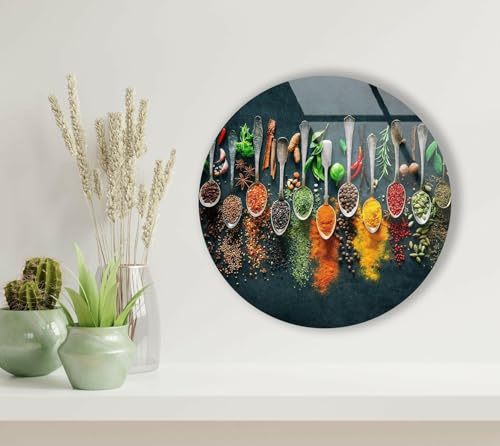 15.8''(40cm) Diameter Colorful Herbs Round Glass Wall Art Tempered Glass Printing Wall Decor Large Wall Art Wall Hangings