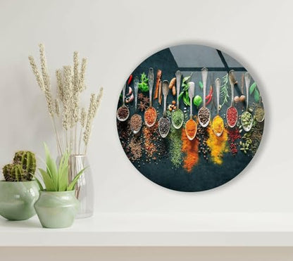 15.8''(40cm) Diameter Colorful Herbs Round Glass Wall Art Tempered Glass Printing Wall Decor Large Wall Art Wall Hangings