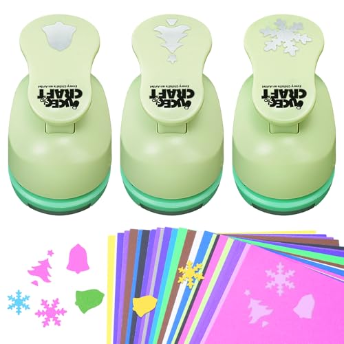 Hole Punch 1 Inch Craft Christmas Snowflakes Bells Shapes with 30PCS Paper (33 Count)