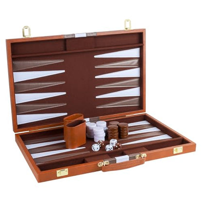 Backgammon Set 2 Players Classic Backgammon Sets for Adults Board Game with PU Leather Case Portable and Travel Backgammon Set