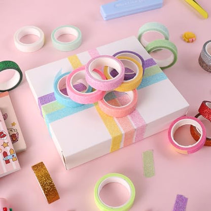 Glitter Washi Tape Metallic Decorative Craft Tape Set 24 Rolls Colored Masking for Scrapbook DIY Art Craft Supplies Gift Decor (24 Count)
