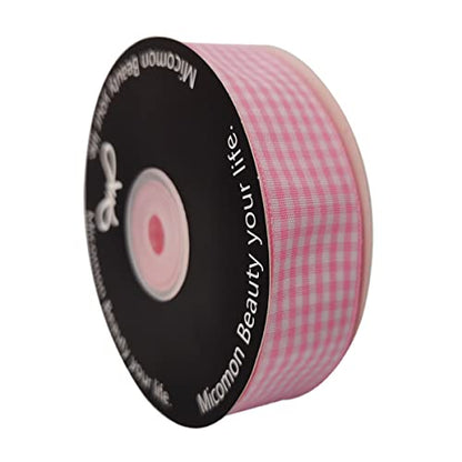 Pink and White Gingham Ribbon (75 Feet)