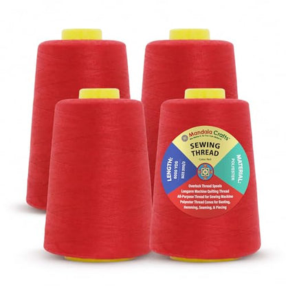 20S 2 Red Polyester 4 Pack of Serger Threads Cones (72000 Foot)