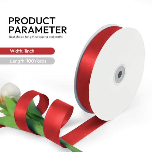 1 Inch 100 Yards Satin Ribbon Red (300 Foot)