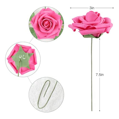Hot Pink Rose 25pcs Real Looking Artificial Flowers w