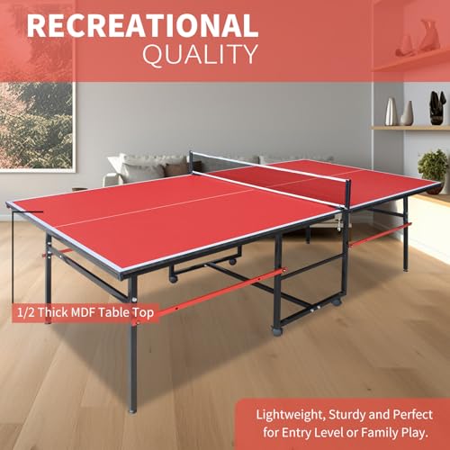 4.5FT/8FT/9FT Mid-Size Table Tennis Table (Red, 8FT)
