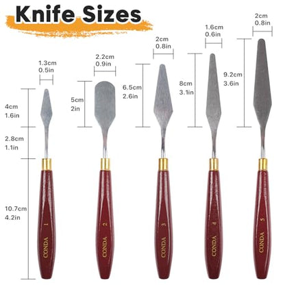 5 Pcs Palette Knife Painting with 3 Plastic Scrapers (5 Count)