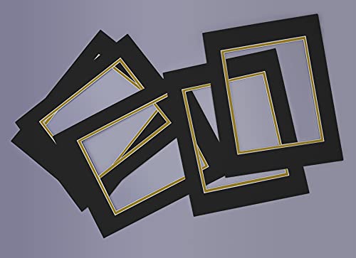 5 Pack Double mat 11x14 For 8x10 Photo Black Over Gold (5 Count)