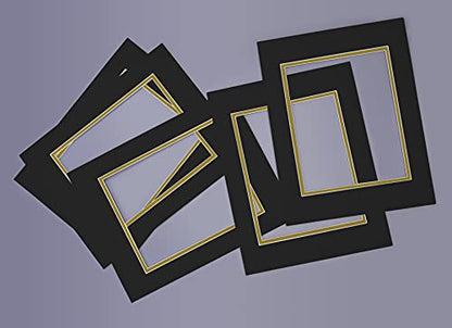 5 Pack Double mat 11x14 For 8x10 Photo Black Over Gold (5 Count)