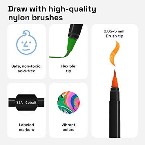 24 Watercolor Markers with Flexible Paint Brush Pens for Pros & Beginners (24 Count)