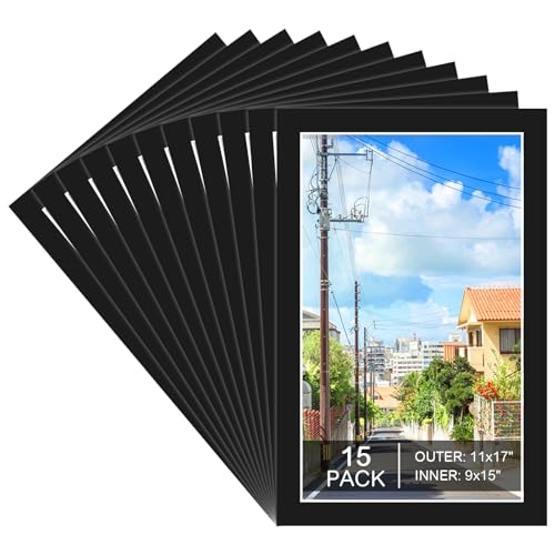 15 Pack 11x17 Black Picture Mats for 9x15 Photos (15 Count)