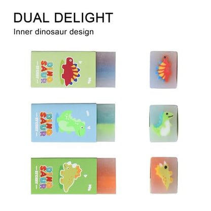 18Pcs Cute Dinosaur Erasers for Kids Bulk (18 Count)