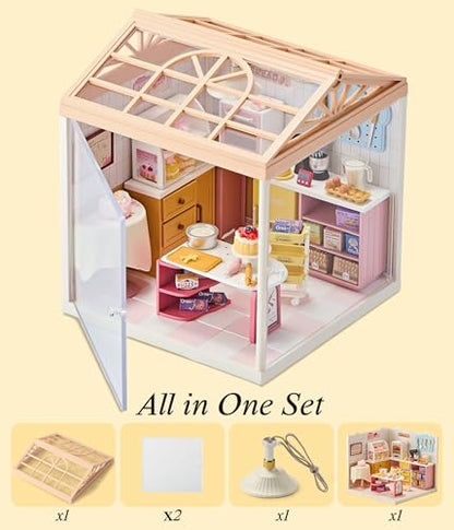 Bakery Shop DIY Miniature House Kit with Roof & LED Light