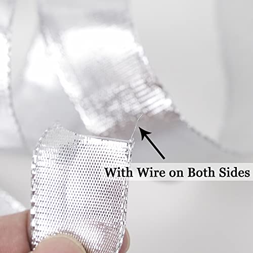 Silver Wired Woven Metallic Ribbon (75 Foot)