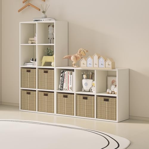 Wood Cube Storage Organizer Closet Cabinet for Living Room Bedroom Study Shelf Bookcase Wooden Floor Standing Open Bookshelf for Kids Home Office Display Storage Cabinet