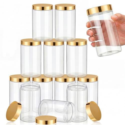 12 Pack 32 oz Plastic Container Jars with Lids Round Clear Travel Cosmetic Container Slime Jars for Toiletries (12 Count)