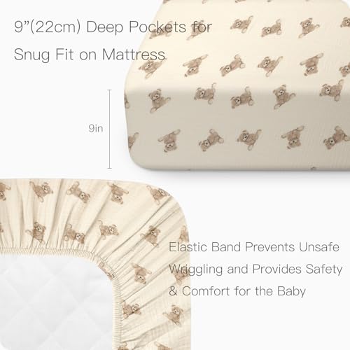 Organic Crib Sheets Fitted Crib Mattress Sheet 52x28 Inches 100% Muslin Cotton for Baby Girls & Boys