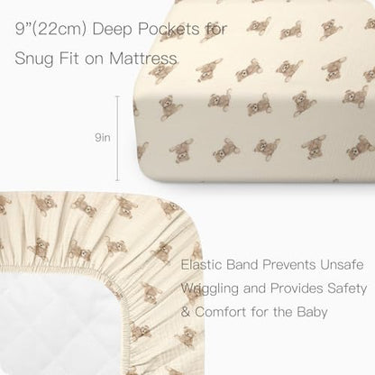 Organic Crib Sheets Fitted Crib Mattress Sheet 52x28 Inches 100% Muslin Cotton for Baby Girls & Boys