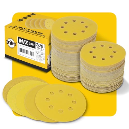 100PCS 5 Inch 125mm 8 Hole Sanding Discs Sandpaper Mixed Grits (100 Count)