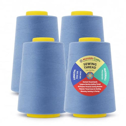20S 2 Steel Blue Polyester 4 Pack of Serger Threads Cones
