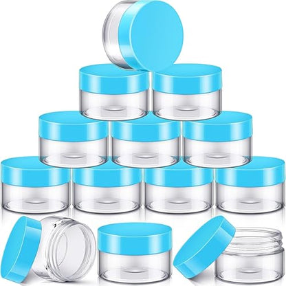 12 Pack 1 oz Plastic Container Jars with Lids Round Clear Travel Cosmetic Container Slime Jars for Toiletries (12 Count)