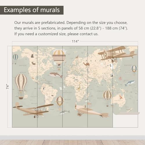 Vintage Animal Wallpaper Cartoon Aircraft Map wall murals for Kids Room 114"x74"