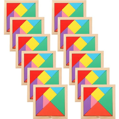 12 Pack Tangrams Wooden Puzzles Tangrams Set f Shape Puzzles Brain Logic Blocks for Games Educational Gifts for Adults Students (12 Count)