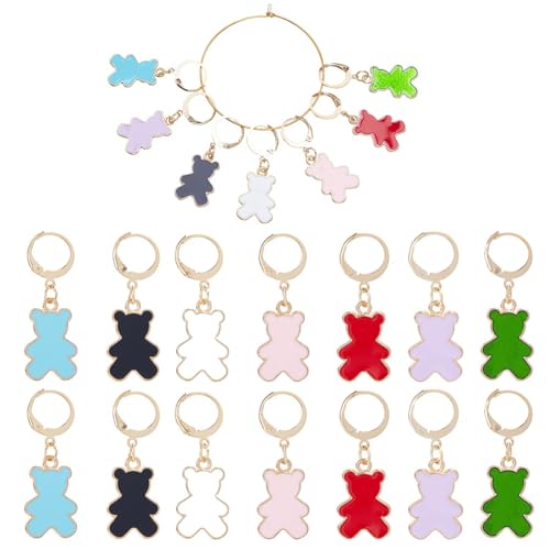 1 Box 14pcs Crochet Stitch Marker Stitch Markers Knitting Bear Stitch Marker Charms Animals Leverback Enmamel Cute Stitch Marker for Knitting Weaving Sewing Needleworks DIY Craft Supplies