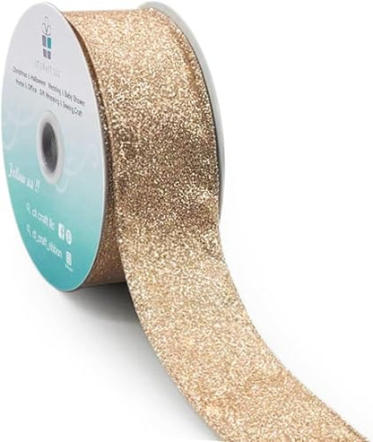 Glitter Wired Ribbon 1.5" x 10 Yards Gold (30 Feet)
