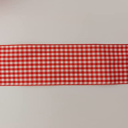 1.5 Inch Red and White Woven Edge 100% Polyester Gingham Ribbon 25 Yards Each Roll (75 Feet)