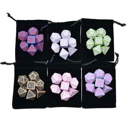 Retro Polyhedral Dice Sets with Pouches for D&D DND RPG MTG Dungeon and Dragons Table Board Roll Playing Games D4 D6 D8 D10 D% D12 D20
