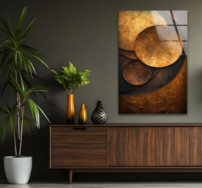 18Wx28H'' Bronze Art Deco Geometric Motifs Glass Wall Art Tempered Glass Printing Wall Decor Large Wall Art Wall Hangings